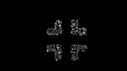 3d rendering mechanical parts in shape of symbol of compress isolated on black background