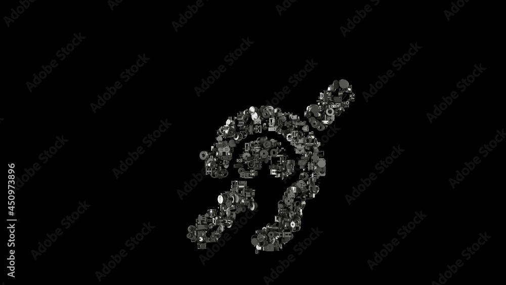 Poster 3d rendering mechanical parts in shape of symbol of deaf isolated on black background