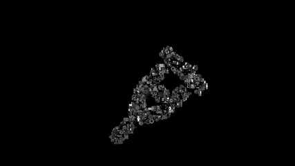 3d rendering mechanical parts in shape of symbol of crutch isolated on black background