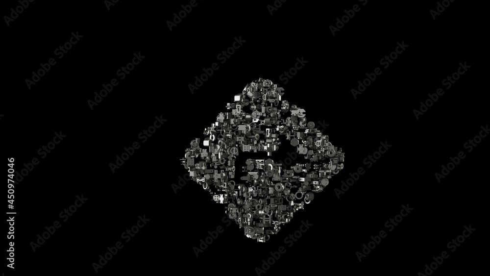 Poster 3d rendering mechanical parts in shape of symbol of directions isolated on black background