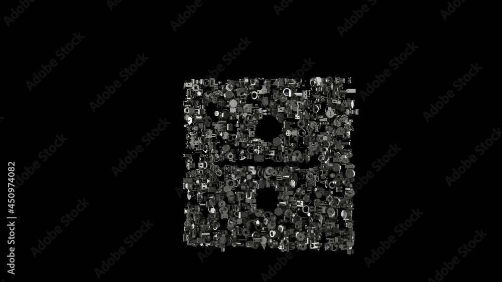 Aufkleber 3d rendering mechanical parts in shape of symbol of divide isolated on black background