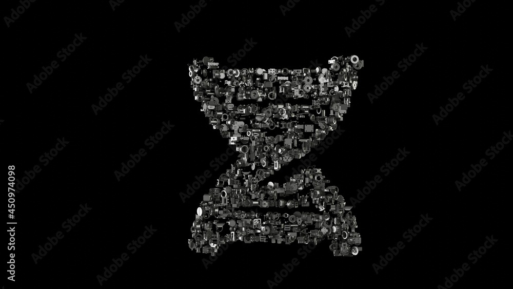 Poster 3d rendering mechanical parts in shape of symbol of dna isolated on black background