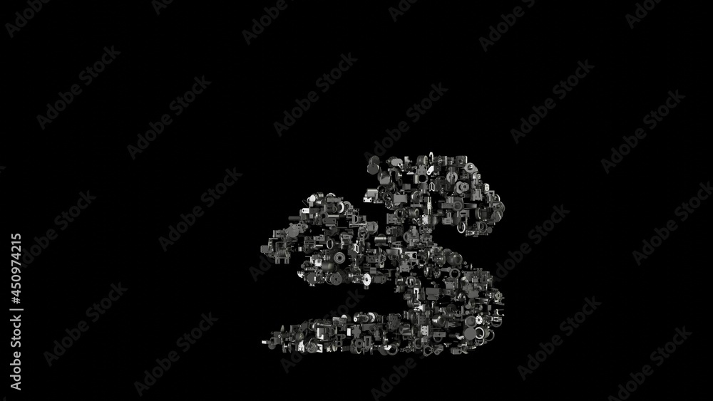 Poster 3d rendering mechanical parts in shape of symbol of dragon isolated on black background