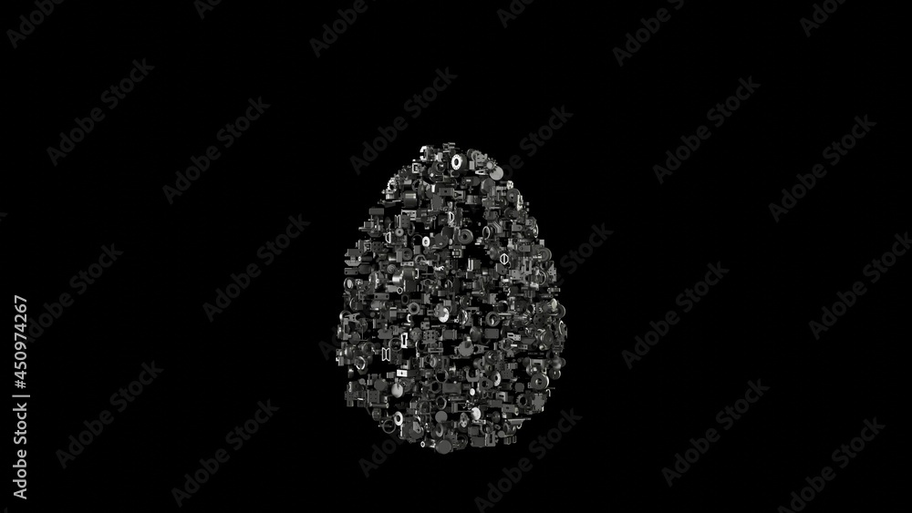 Aufkleber 3d rendering mechanical parts in shape of symbol of egg isolated on black background