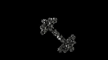 3d rendering mechanical parts in shape of symbol of dumbbell isolated on black background