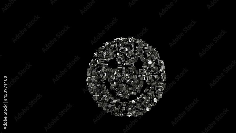 Poster 3d rendering mechanical parts in shape of symbol of emoticons smile isolated on black background