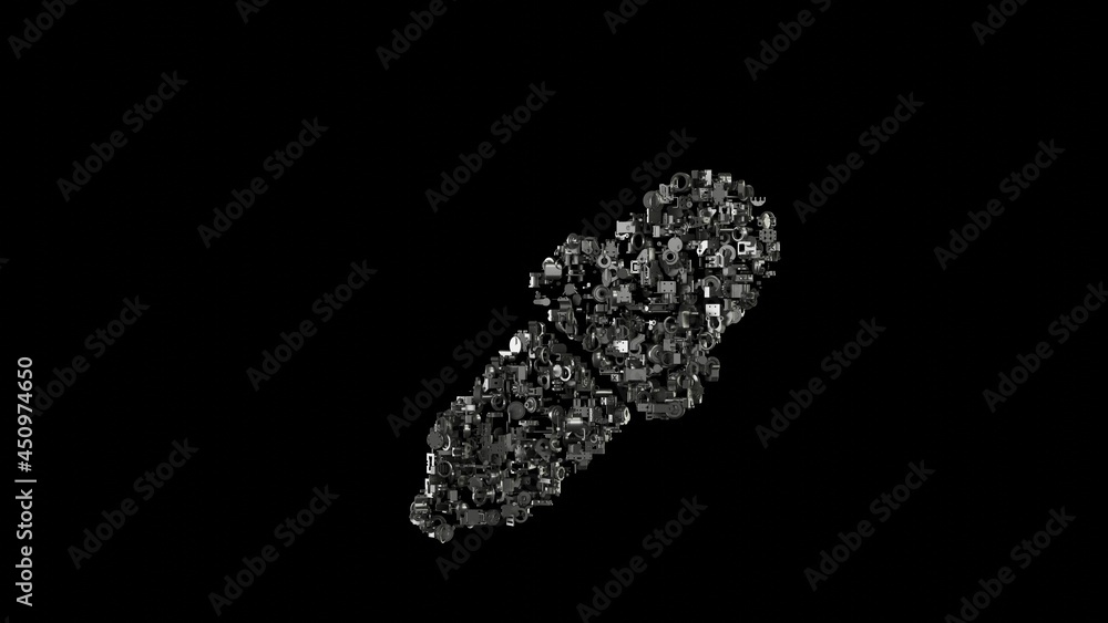 Poster 3d rendering mechanical parts in shape of symbol of eye dropper isolated on black background