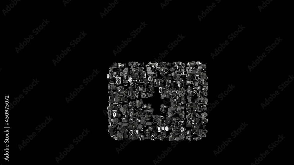 Poster 3d rendering mechanical parts in shape of symbol of first aid isolated on black background