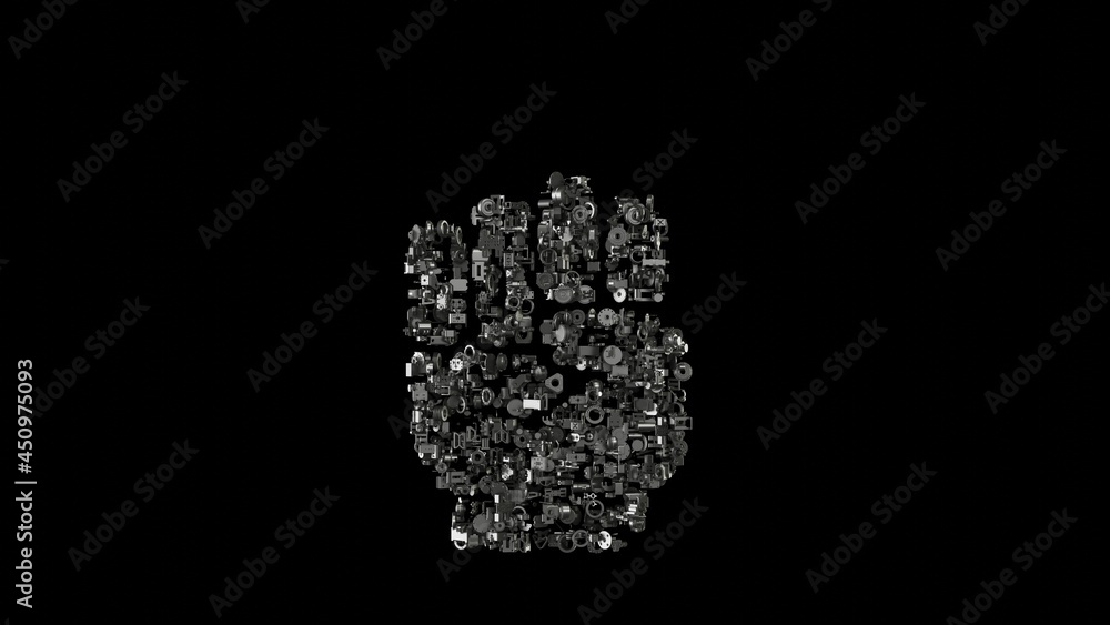 Aufkleber 3d rendering mechanical parts in shape of symbol of fist raised isolated on black background
