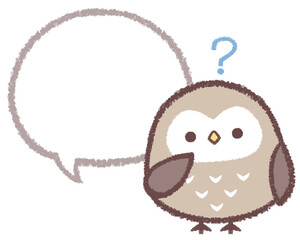 疑問なフクロウと線画フキダシ