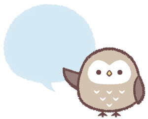 案内するフクロウとフキダシ