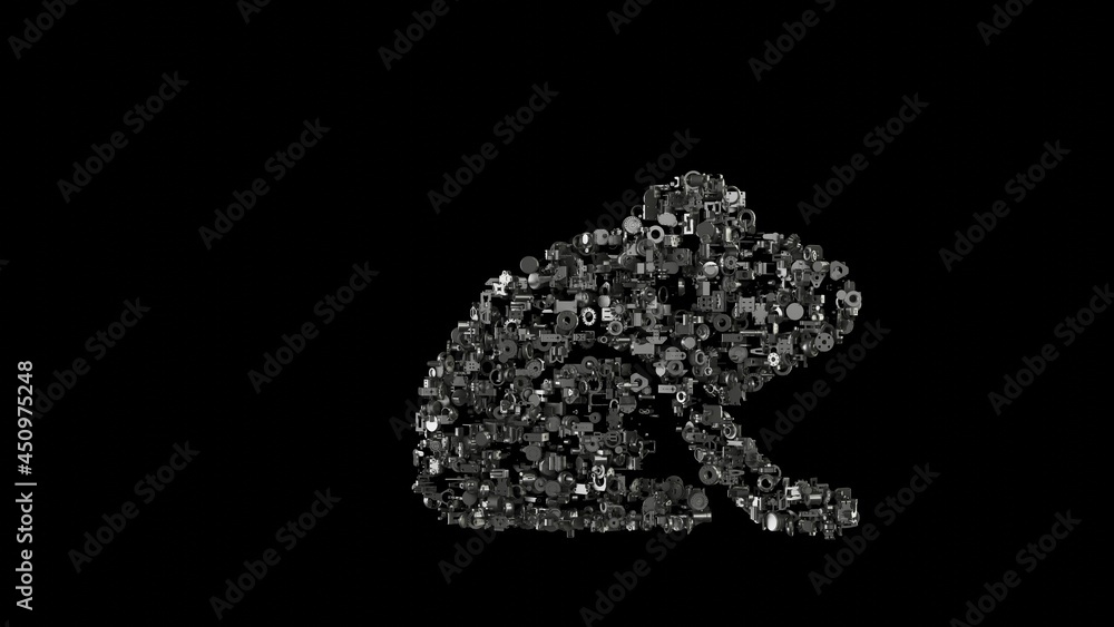 Poster 3d rendering mechanical parts in shape of symbol of frog isolated on black background