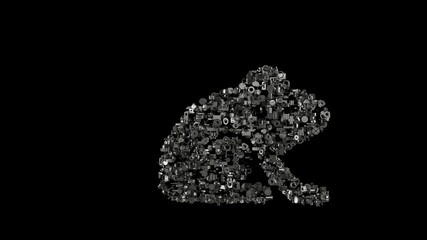 3d rendering mechanical parts in shape of symbol of frog isolated on black background