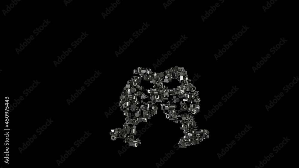 Poster 3d rendering mechanical parts in shape of symbol of glass cheers isolated on black background