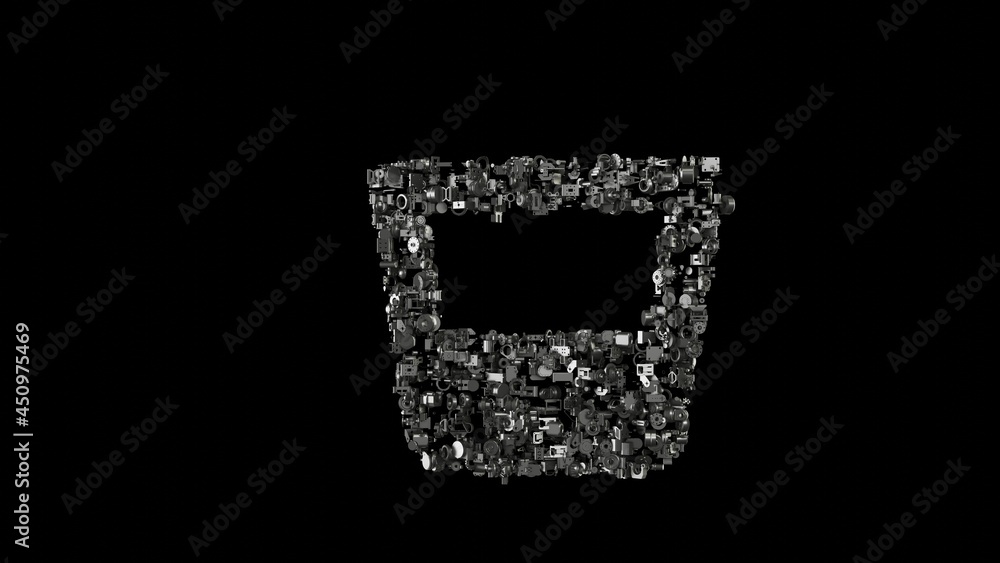 Poster 3d rendering mechanical parts in shape of symbol of glass whiskey isolated on black background