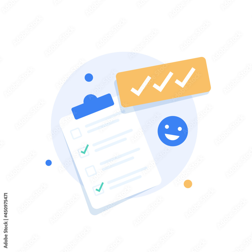 Poster to do list or planning icon concept. all tasks are completed. paper sheets with check marks,flat des