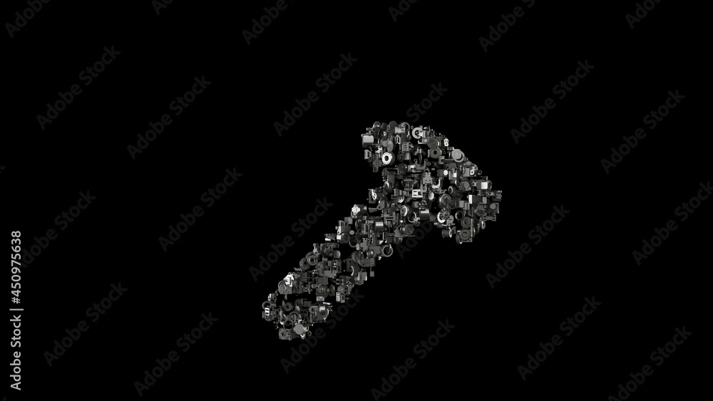 Aufkleber 3d rendering mechanical parts in shape of symbol of hammer isolated on black background