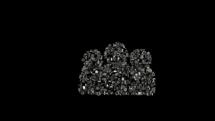 3d rendering mechanical parts in shape of symbol of group isolated on black background
