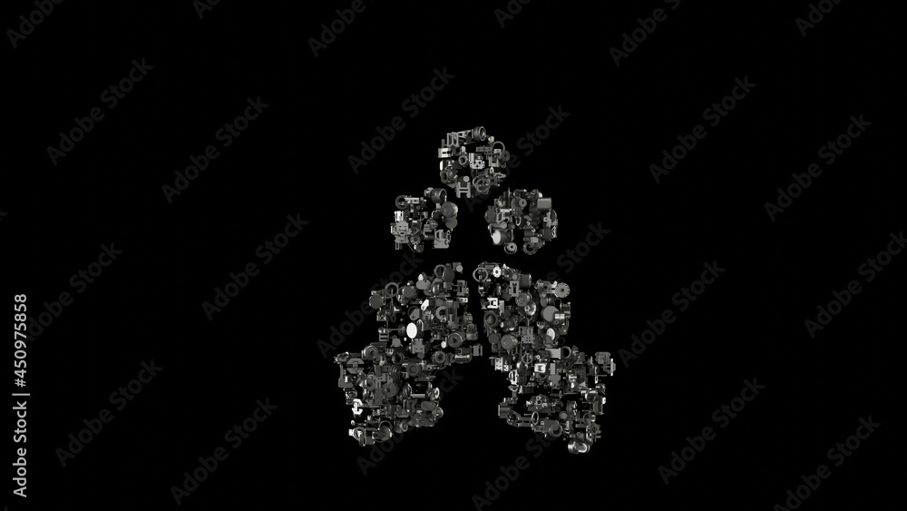 Poster 3d rendering mechanical parts in shape of symbol of holly berry isolated on black background