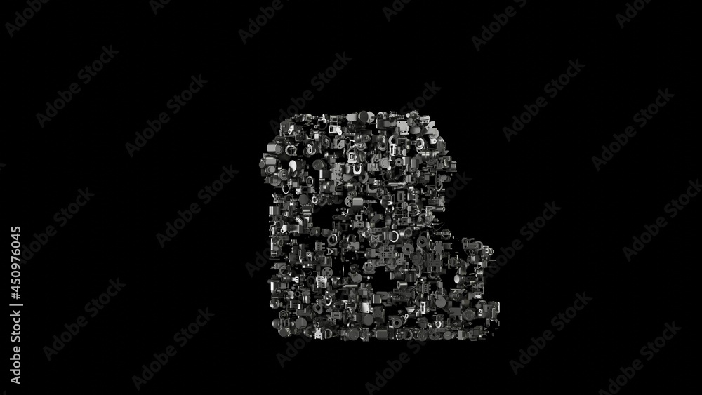 Poster 3d rendering mechanical parts in shape of symbol of house isolated on black background