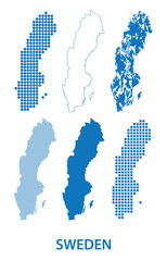 Fototapeta na wymiar map of Kingdom of Sweden - vector set of silhouettes in different patterns