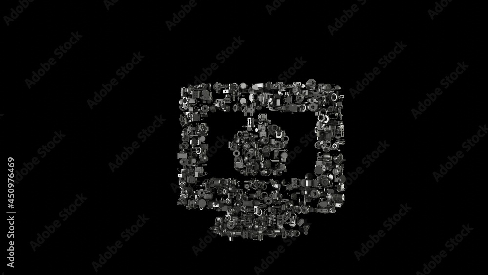 Poster 3d rendering mechanical parts in shape of symbol of imac isolated on black background