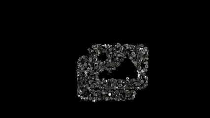 3d rendering mechanical parts in shape of symbol of images isolated on black background