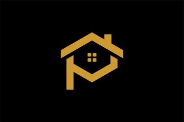 Real estate logo design. Monogram letter P house abstract symbol. Outline house icon vector.