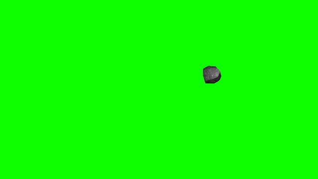 Asteroid meteorite  flying and spinning in the space of a green screen . Realistic animation of stone on green screen. 3D animation. Chrome key.