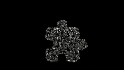 3d rendering mechanical parts in shape of symbol of interface isolated on black background