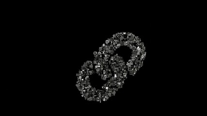 3d rendering mechanical parts in shape of symbol of link isolated on black background