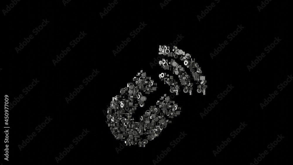 Poster 3d rendering mechanical parts in shape of symbol of magnet isolated on black background