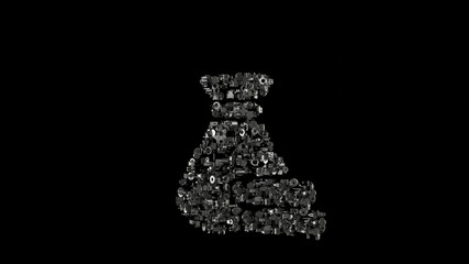 3d rendering mechanical parts in shape of symbol of money bag isolated on black background