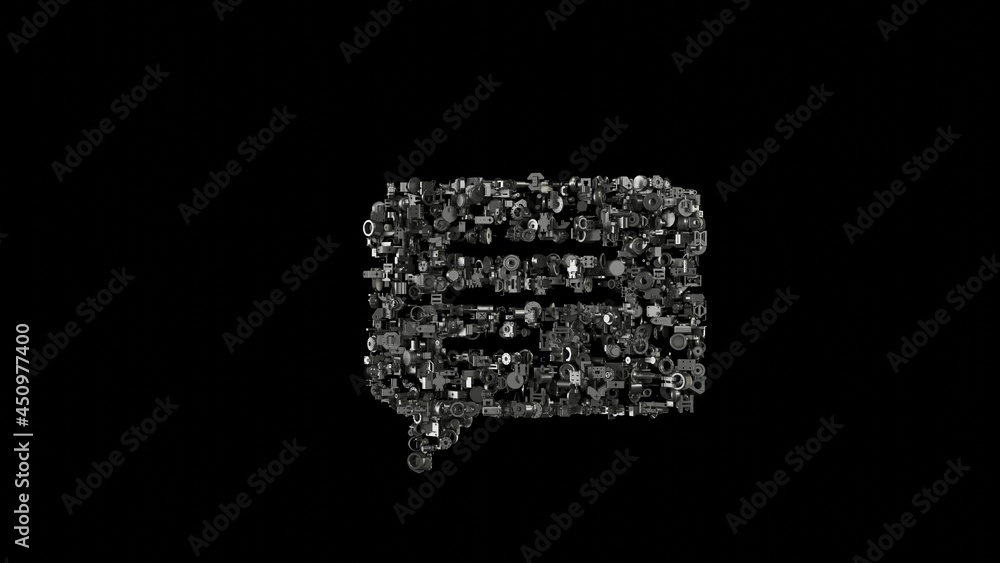 Poster 3d rendering mechanical parts in shape of symbol of multimedia isolated on black background