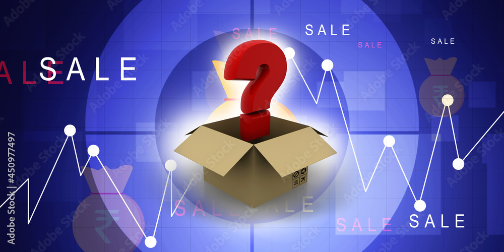 Poster 3d rendering question mark in card box