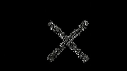 Obraz premium 3d rendering mechanical parts in shape of symbol of multiply isolated on black background