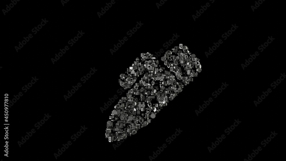 Poster 3d rendering mechanical parts in shape of symbol of pen alt isolated on black background