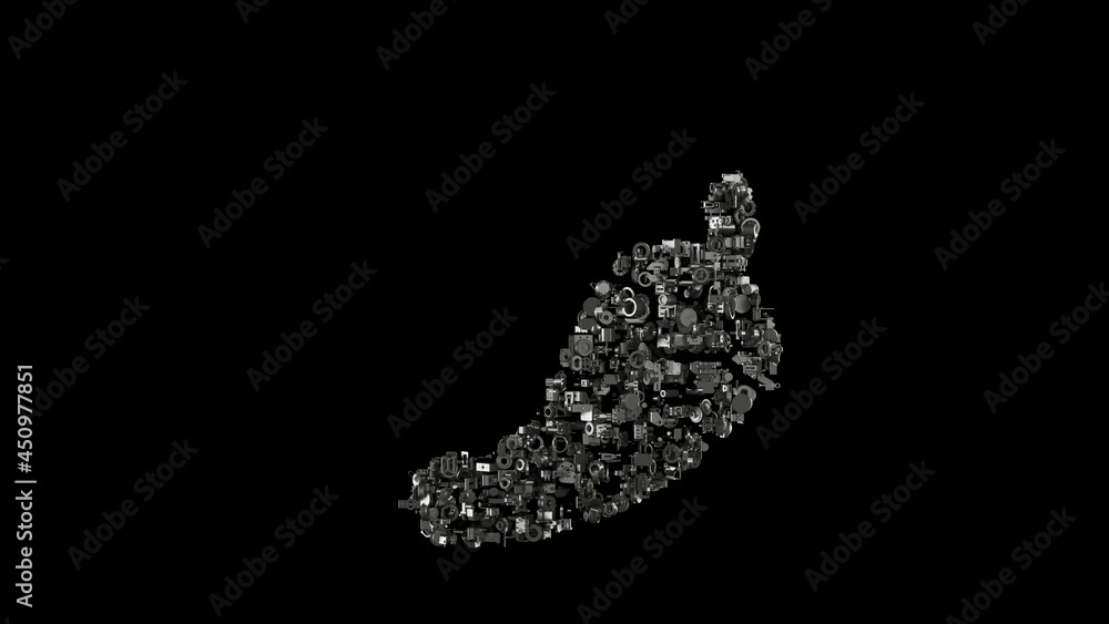 Poster 3d rendering mechanical parts in shape of symbol of pepper hot isolated on black background