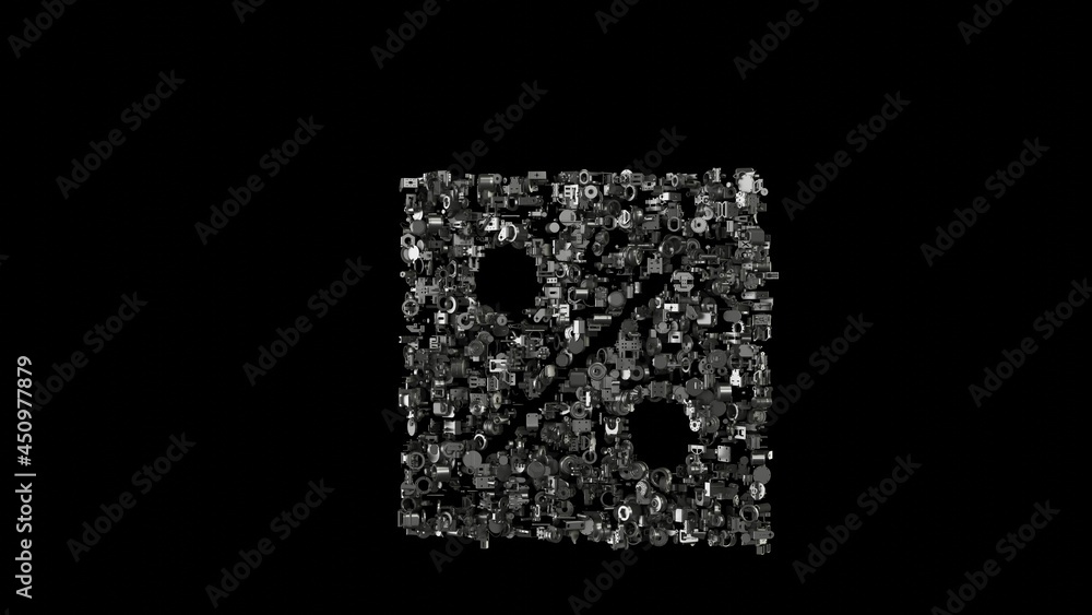 Aufkleber 3d rendering mechanical parts in shape of symbol of percent isolated on black background
