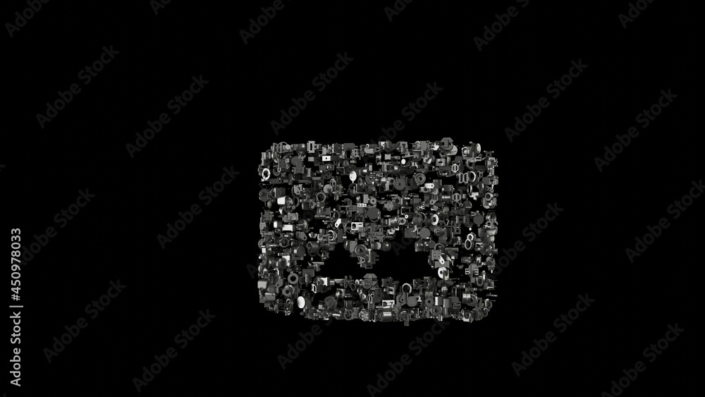 Poster 3d rendering mechanical parts in shape of symbol of photo isolated on black background