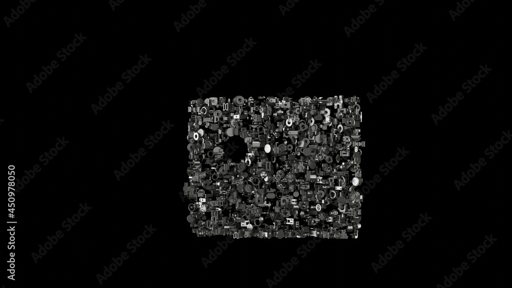 Aufkleber 3d rendering mechanical parts in shape of symbol of picture isolated on black background