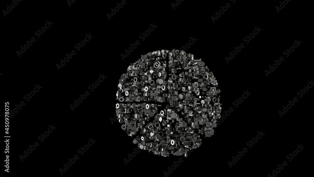Aufkleber 3d rendering mechanical parts in shape of symbol of pie chart isolated on black background