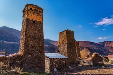 Svan towers in Ushguli, Upper Svaneti, Georgia