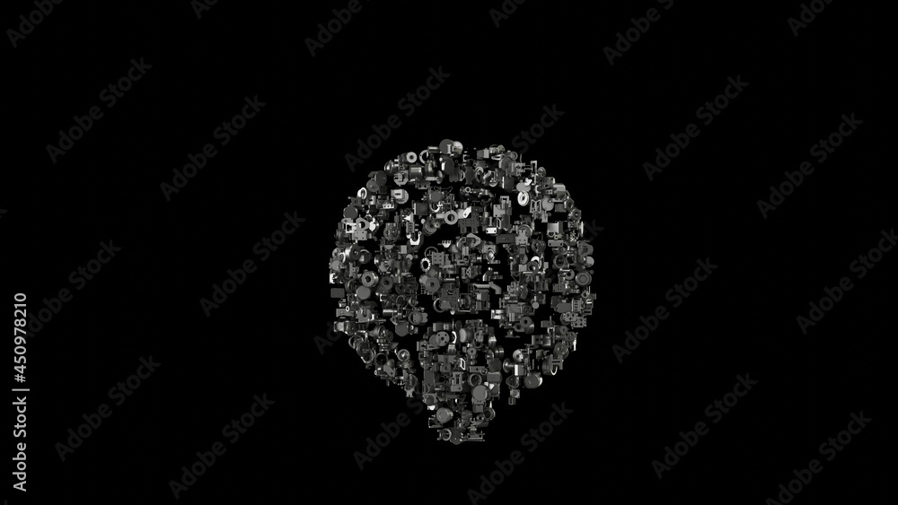 Poster 3d rendering mechanical parts in shape of symbol of podcast isolated on black background