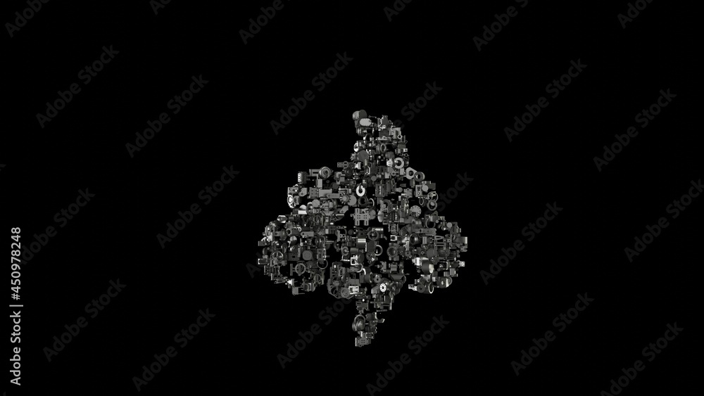 Aufkleber 3d rendering mechanical parts in shape of symbol of poo storm isolated on black background