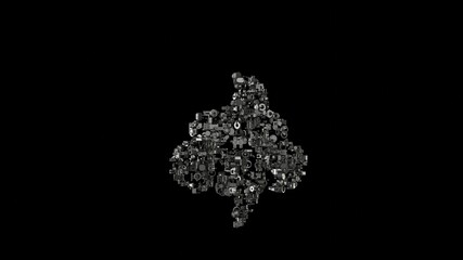 3d rendering mechanical parts in shape of symbol of poo storm isolated on black background