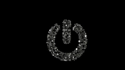 Fototapeta premium 3d rendering mechanical parts in shape of symbol of power off isolated on black background