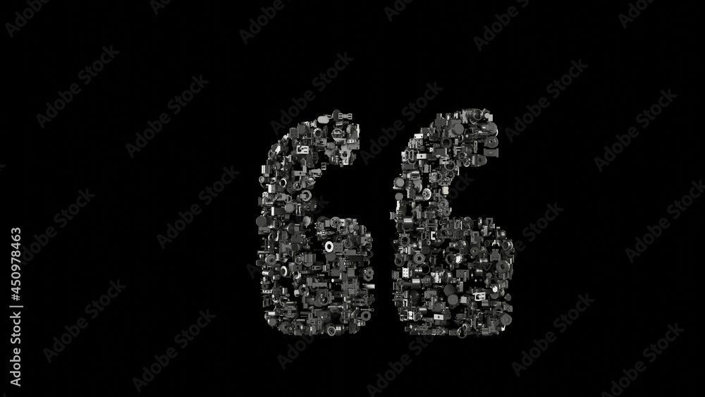 Aufkleber 3d rendering mechanical parts in shape of symbol of quote left isolated on black background
