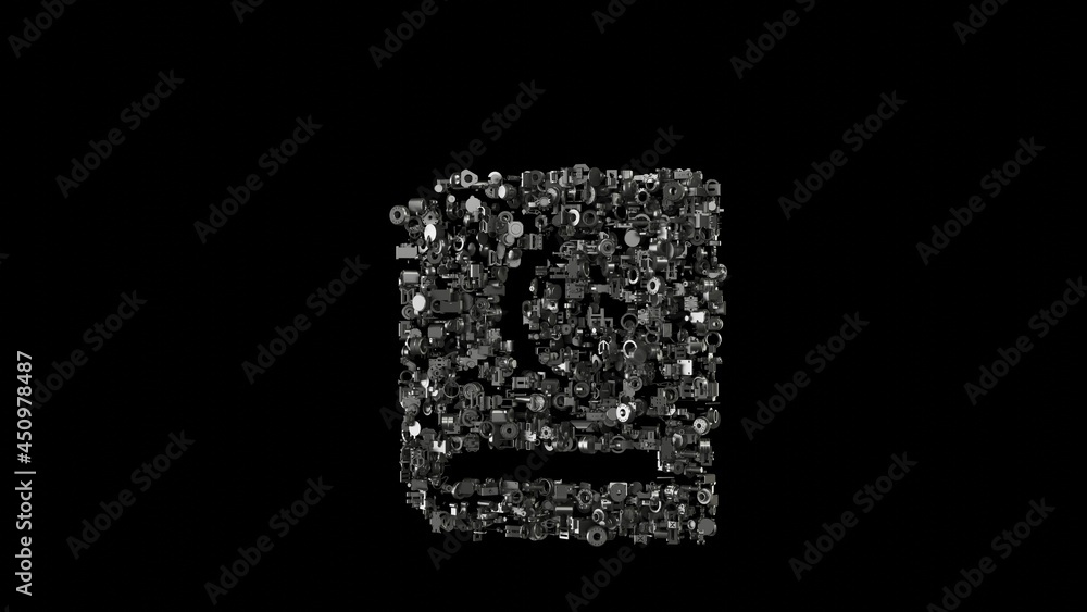 Poster 3d rendering mechanical parts in shape of symbol of quran isolated on black background