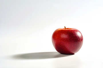 a fresh red apple isolated in graduated white background with back lighting and some dark shade of shadow